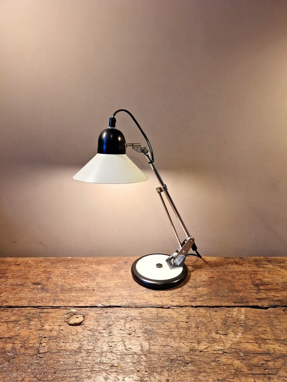 Lampe De Bureau Vintage Articulée - Pied Chromé, Abat-jour Aluminium, Flexible
