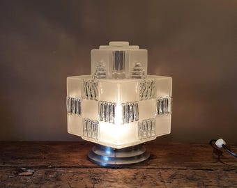 Modernist art deco vintage building, skyscraper lamp - molded glass and aluminum - France 1930