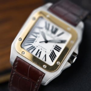 Vintage Strap and Watches- Cartier Santos XL Two Tone Gold Steel White Leather 38mm