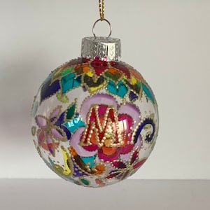 Glass Ball Ornament Personalized Christmas Ornament Glass Ornament Hand Painted Floral Colorful Special Gift