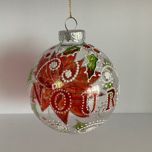 Glass Ball Ornament Personalized Christmas Ornament Glass Ornament Hand Painted Christmas Flower Poinsettia Red White Special Gift