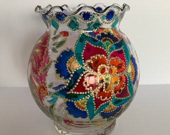 Glasvase Handgemalte Bunte Blumen Personalisiertes Besonderes Geschenk