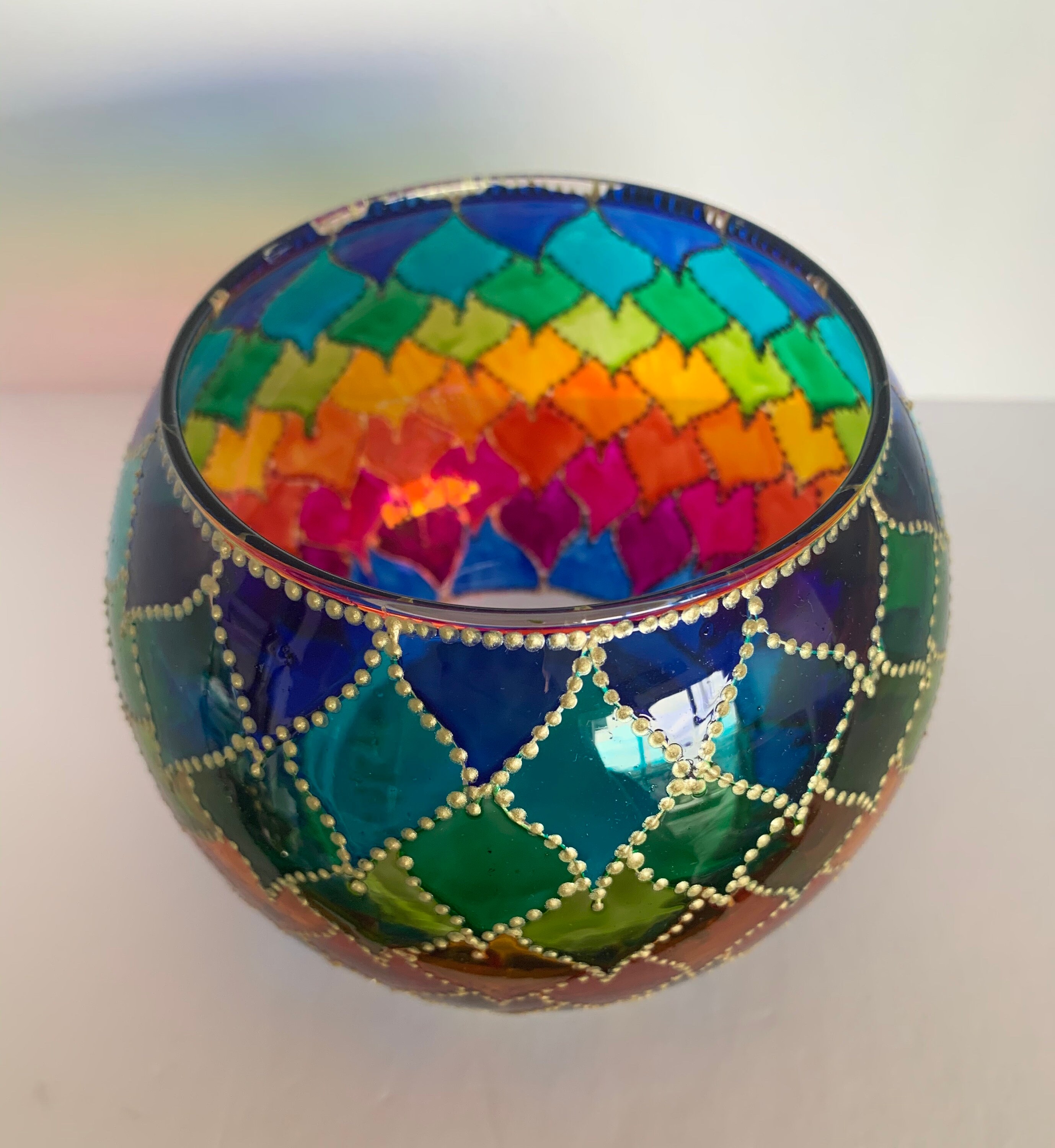 Glass Candle Holders Rainbow Hand Painted Personalized Candle Holder