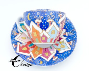 Tea Cup Christmas Colorful Hand Painted Special Gift
