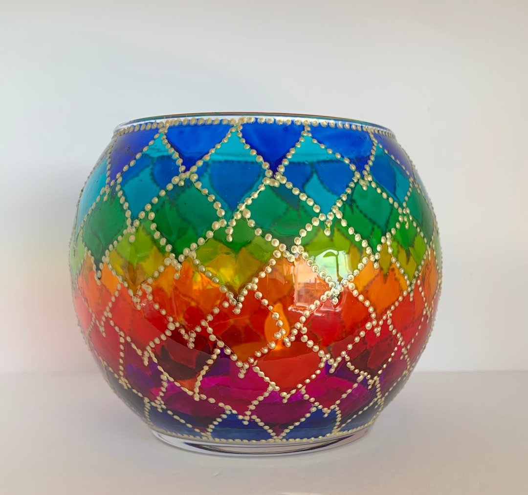 Glass Candle Holders Rainbow Hand Painted Personalized Candle Holder