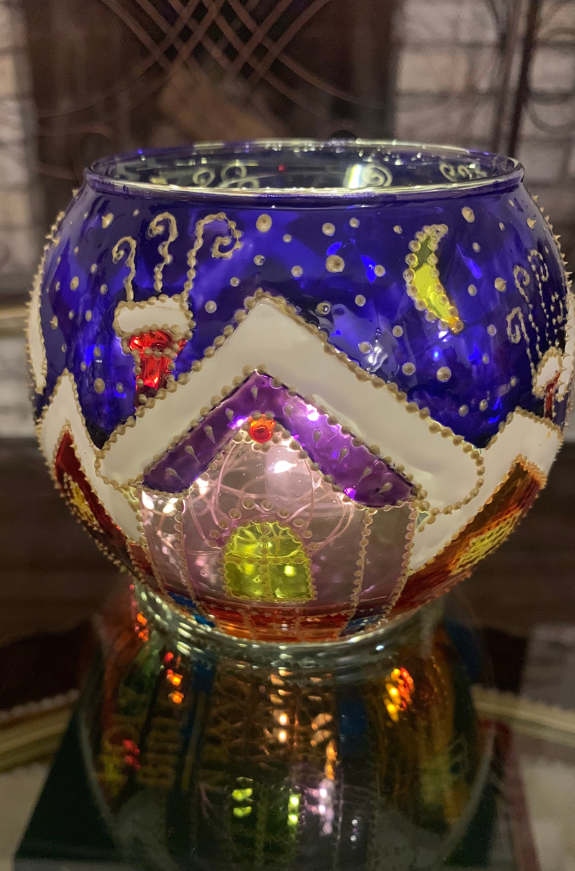 Glass Christmas Candle Holders Colorful Houses Hand Painted Etsy UK