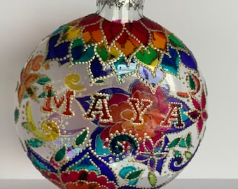 Glass Ball Ornament Personalized Christmas Ornament Glass Ornament Hand Painted Floral Colorful Special Gift