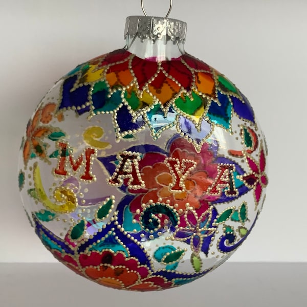 Ornement de boule de verre Ornement de Noël personnalisé Ornement en verre Peint à la main Floral Coloré Cadeau spécial