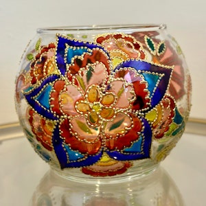 Glass Candle Holders Floral  Hand Painted Personalized Candle Holder Special Gift Candleholders