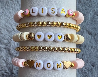 Name Bracelet, Heishi Bracelet, Personalized Jewelry, Mama Gift, Mama Bracelet, Customized, Mom Bracelet, Best Christmas Gift, Gift for Her,