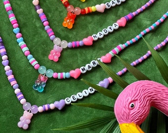 Personalized Gummy Bear Beaded Necklace, Cute Colorful Necklace For Little Girls, Colorful Beaded Necklace, Best Gift For Toddler Girls
