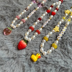 Custom Beaded Phone Strap, Personalized Cell Phone Charm, Trendy Y2K Duck Phone charm, Funny Strawberry chain, Cute Phone Charm With Name,