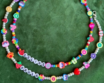Y2K Name Necklace, Personalized Beaded Custom Jewelry, Colorful Beach Summer Choker, Handmade Gift for Her