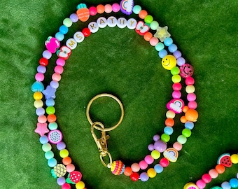 Personalized Lanyard with ID Badge Holder, Colorful Beaded Teacher Name Strap, Custom Nurse Gift, Breakaway Clasp