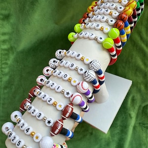 Custom Beaded Sport Team Bracelets, Soccer Bracelet with Name, Volleyball Basketball Bracelets With Numbers, Personalized Softball Bracelet,