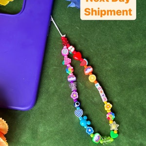 Trendy Y2k Custom Name Beaded Phone Strap, Rainbow Phone Charm, Colorful Phone Accessory, Y2k Phone Chain, Fruit Phone Charm, Gift For Her