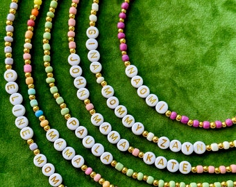 Name Necklace, Personalized Gold Bead Custom Jewelry, Colorful Beaded Choker for Girls and Women, Handmade Gift