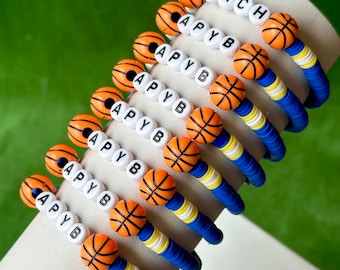 Basketball Bracelet, Personalized Name Number Beaded Team Jewelry, Custom Player Gift, Sports Mom Handmade Accessory