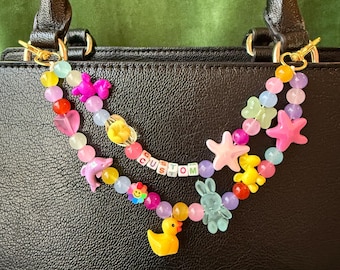 Ciondolo per borsa colorato personalizzato, ciondolo per borsa Y2k personalizzato alla moda, il miglior regalo personalizzato per lei, catena per borsa con nome personalizzato, ciondolo per borsa con perline fatto a mano