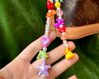 Purse Charm, Personalized Beaded Bag Keychain with Name, Custom Y2K Chain, Cute Strap Accessory, Handmade Gift