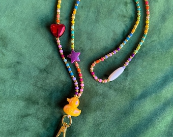 Teacher Badge Holder, Personalized Beaded ID Lanyard with Name, Colorful Breakaway Clasp, Nurse Gift
