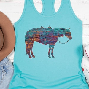 Turquoise Horse Racerback Tank | Débardeur de cheval turquoise, chemise de cowgirl, débardeur de cheval de ranch, cadeau pour cowgirl, quarter horse