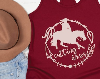 Cutting Horse Dames Racerback Tank | Snijden Paard Tank Top, Koe en Paard Shirt, Cadeau voor Cowgirl, Snijden Paard Gift