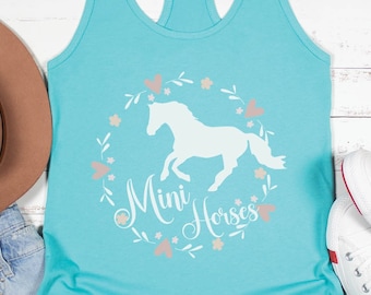 Mini Horse racerback-tanktop dames | Miniatuurpaardtanktop, minipaardshirt, minipaardtanktop, cadeau voor minipaardeigenaar