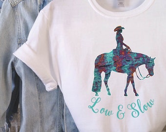 Western Pleasure Shirt - Low & Slow | Turquoise Horse Show Shirt, Gift for Western Horse Girl, Quarter Horse Lover