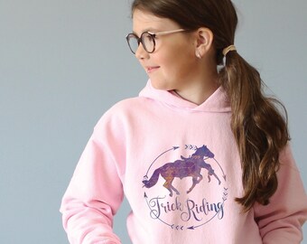 Girls Trick Rider Sweatshirt | Kids Trick Riding Hoodie, Trick Rider Hoodie for Kids, Trick Rider Gift for Girl, Trick Riding Horse Sweater