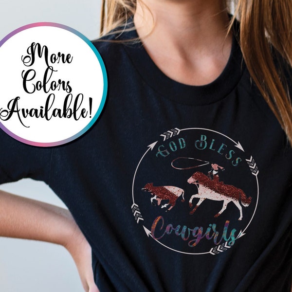 KIDS God Bless Cowgirls Shirt | Youth Roping Horse T-Shirt, Roper Gift, Christian Cowgirl Shirt, Western Horse Girl Gift, Rodeo Shirt