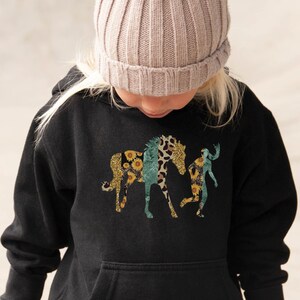 Youth Sunflower Horse Sweatshirt | Kids Girl and Horse Hoodie, Flower Horse Hoodie for Kids, Horse Gift for Girl, Horse Girl Hoodie