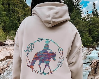 Western Cowgirl Hoodie | Turquoise Cowgirl and Horse Sweatshirt, Turquoise Horse Hoodie, Cowgirl Gift, Western Horse Hoodie, Rodeo Gift