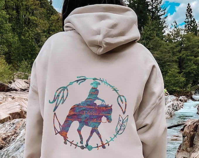 Western Cowgirl Hoodie | Turquoise Cowgirl and Horse Sweatshirt, Turquoise Horse Hoodie, Cowgirl Gift, Western Horse Hoodie, Rodeo Gift