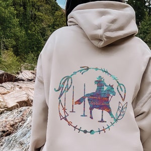 Pole Bending Hoodie, Turquoise Cowgirl Sweatshirt, Turquoise Rodeo Hoodie, Barrel Racing Gift, Pole Bender Horse Hoodie, Rodeo Gift