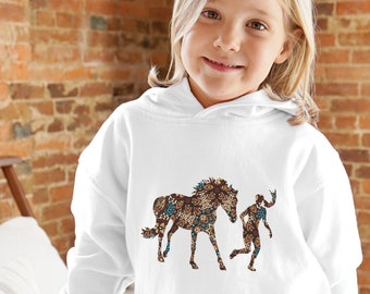 Liberty Horse-sweater voor kinderen | Hoodie meisje en paard, cowgirl-hoodie voor kinderen, paardencadeau voor meisje, paardensporthoodie meisjes voor paardenliefhebber
