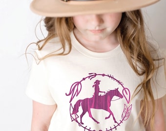KIDS Pink Cowgirl Shirt | Youth Western Horse T-Shirt, Young Cowgirl Gift, Youth Rodeo Shirt, Horse Girl Gift, Youth Pink Horse Shirt