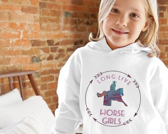 KIDS Horse Girl Sweatshirt | Youth Rodeo Hoodie, Turquoise Barrel Racing Hoodie for Kids, Kids Cowgirl Gift, Barrel Racer Gift