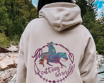 Cutting Horse-hoodie | Sweater met snijdend paard, hoodie westernpaard, cadeau cowgirl, hoodie westernrijder, hoodie cowhorse