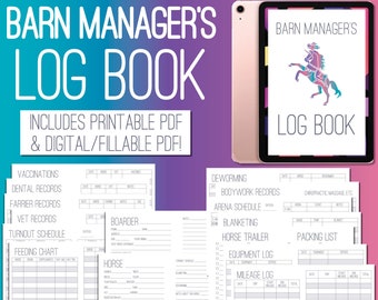 The Barn Manager's Log Book - Digital/PDF - Horse Planner - Tracking Horse Records and Stable Management | Vet/Farrier/Dental Horse Care