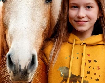 Herfst hoodie paard jeugd | Kinderpaardensweater, paardensporthoodie voor kinderen, cadeau paard meisje, jeugdpaardensweater voor meisjes