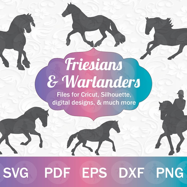 Cheval frison SVG pour Cricut, fichiers vectoriels cheval de trait SVG, lot de cheval Warlander SVG, clipart cheval frison, cheval espagnol svg png