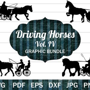 Cavallo da tiro in formato SVG per Cricut, pacchetto SVG di cavallo da tiro, guida combinata in formato SVG, silhouette di clip art di guida di piacere e guida a ostacoli