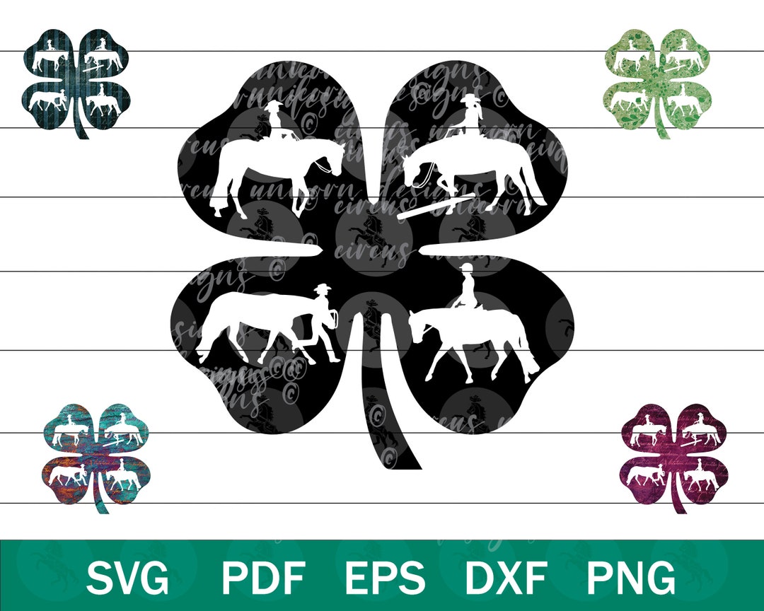 4H Clover Horse Show SVG, 4H Horse Silhouette Vector Files, Western