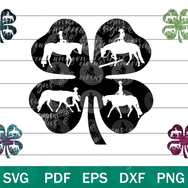 4-H Clover Horse Show SVG, 4H Horse Silhouette Vector Files, Western Horse Show PNG, 4H Clover SVG, 4-H Horse clip art, 4H club svg