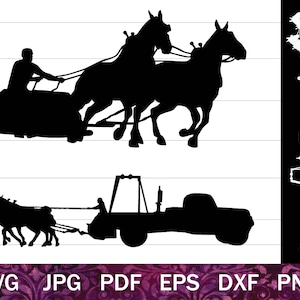 Pulling Horses SVG für Cricut, Draft Horse svg, Zugpferde Pulling Truck svg, Ziehpferd Clip Art, Draft Horse Team Silhouette