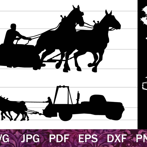 Pulling Horses SVG for Cricut, Draught Horse svg, Draft Horses Pulling Truck svg, Pulling Horse Clip Art, Draft Horse Team Silhouette