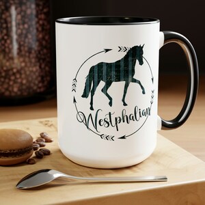 Westphalian Horse Mug, Horse Show Coffee Cup, Equestrian Gift, English Rider Gift, Warmblood Horse Mug, Horse Trainer Gift, Westphalian Mug
