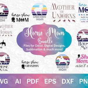 Cheval maman SVG & PNG Bundle | Horse Show Mama, Equestrian Mom, Mother of Unicorns, Unicorn Mom, Horse Mothers Day Sublimation PNG svg