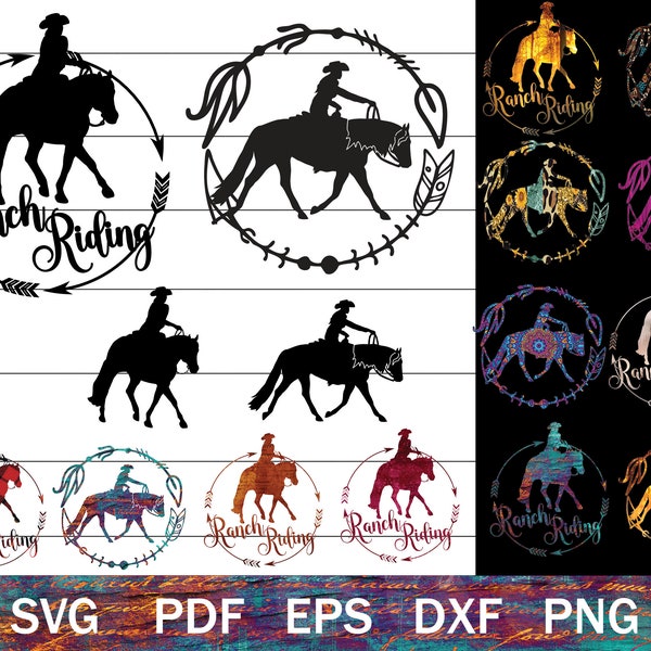 Ranch Riding SVG Bundle, Western Horse svg silhouettes, Quarter Horse PNG, Ranch Horse svg, Cowboy svg, Cowgirl svg, Cowhorse svg